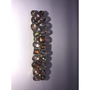 MULTI COLOR BROWN LUCITE JEWELED METAL HAIR BARRETTE‎